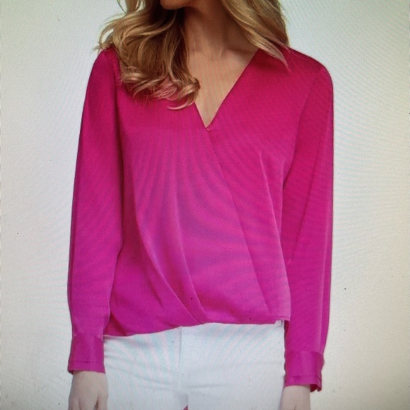 Dkny Tops - DKNY HIGH LOW FAUX WRAP BLOUSE SIZE MEDIUM IN PINK NWT!